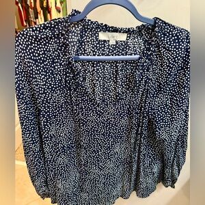 LOFT Navy and White Polka Dot Peasant Blouse